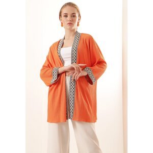 Bigdart 05866 Embroidered Knitted Kimono - Orange