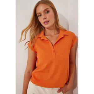 Bigdart 20123 Polo Neck Knitted Blouse - Orange
