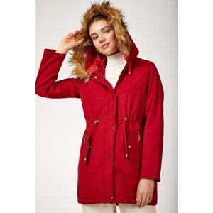 Bigdart 9064 Hooded Fur Coat - Red
