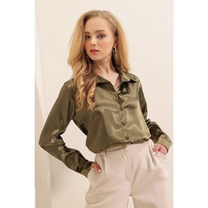 Bigdart 3964 Lightly Flowing Satin Shirt - Khaki