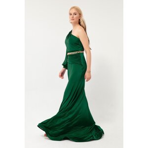 Lafaba Women's Emerald Green One-Shoulder Chain Long Evening Dress