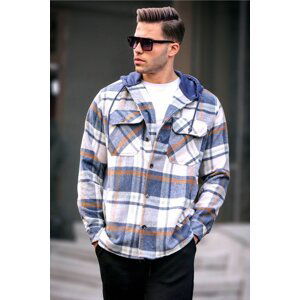 Madmext Indigo Plaid Hooded Lumberjack Shirt 5577