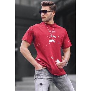 Madmext Crew Neck Regular Fit Men's Claret Red Patterned T-Shirt 6115