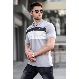 Madmext Gray Striped Polo Neck Men's T-Shirt 5864