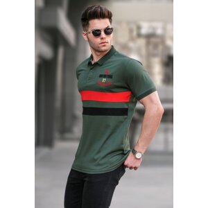 Madmext Khaki Green Embroidery Polo Neck T-Shirt 5868