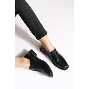 Marjin Women's Oxford Shoes Blunt Toe Lace Up Masculine Casual Shoes Rilen black