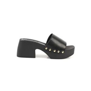 Capone Outfitters Capone Blunt Toe Single Strap Platform Heeled Black Women's Slippers