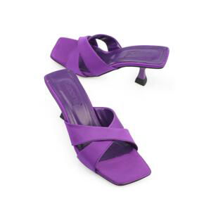 Capone Outfitters Capone Blunt Toe Cross Strapped Hourglass Heeled Satin Purple Women's Slippers