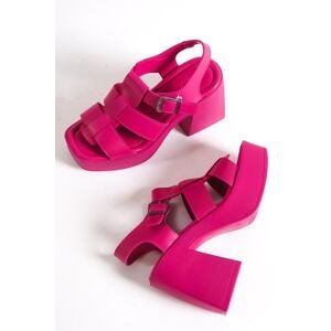 Capone Outfitters Capone Flat Toe Gladiator Strappy Platform Heeled Fuchsia Women's Sandals