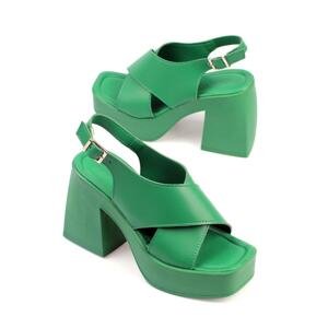 Capone Outfitters Capone Women's Boots Criss-Cross Wide Strap Platform Heels Green Women's Sandals.