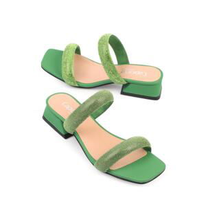 Capone Outfitters Capone Short Heeled Stoned Banded Blunt Toe Green Women's Slippers