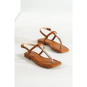 Capone Outfitters Capone Binoculars Women's Sandals with Stones and Ankle Band Flat Heel.