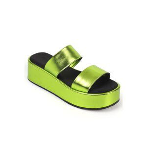 Capone Outfitters Capone Double Strap Wedge Heels Womens Metallic Pistachio Flatform Sandals.