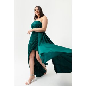 Lafaba Women's Emerald Green One-Shoulder Plus Size Satin Evening Dress & Graduation Dress