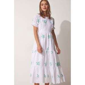 Happiness İstanbul Women's White Embroidered Scalloped Summer Dress