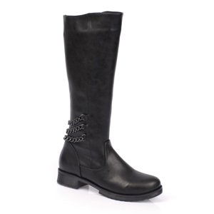 Capone Outfitters Below Knee Chain Detailed Side Zipper Wrinkled Patent Leather Women's Boots