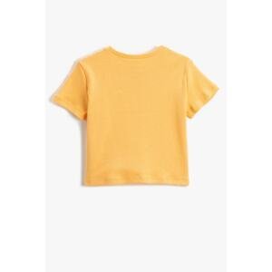 Koton Basic Crop T-Shirt Floral Window Detail Short Sleeve Crew Neck