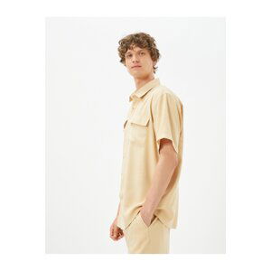 Koton Summer Shirt with Short Sleeves, Covered and Double Pocketed, Classic Collar with Button.