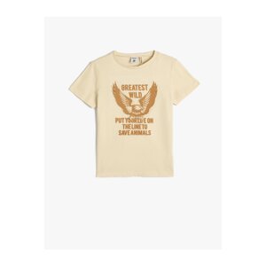 Koton Eagle T-Shirt Embossed Printed Short Sleeve Crew Neck Cotton