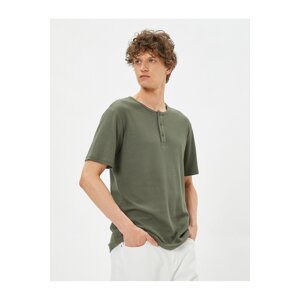 Koton Basic T-Shirt Crew Neck Button Detailed Slim Fit Cotton