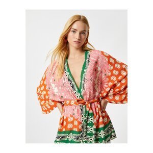 Koton Melis Ağazat X Cotton - Ethnic Patterned Belted Kimono