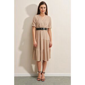 Bigdart 2377 Belted Knitted Dress - Biscuit