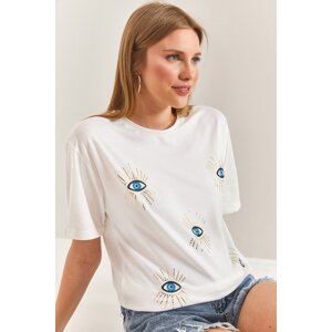 Bianco Lucci Women's Eye Pattern Combed Cotton Tshirt