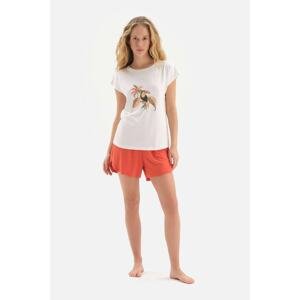 Dagi White Printed Short Sleeve Viscose Shorts Pajama Set