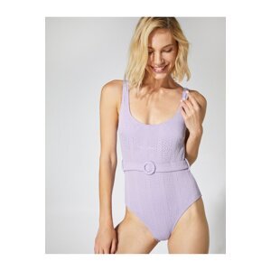 Koton Belted Swimsuit U Neck Textured Lined