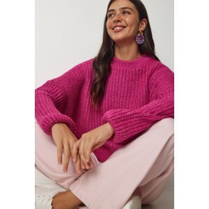 Happiness İstanbul Women's Pink Balloon Sleeve Basic Knitwear Sweater