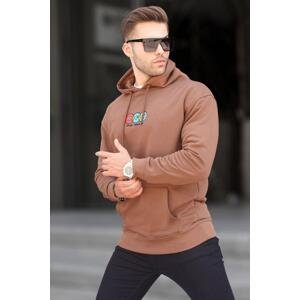Madmext Brown Hooded Embroidered Men's Sweatshirt 6145