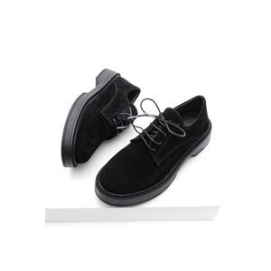 Marjin Women's Oxford Shoes Lace-up Masculine Casual Shoes Tisat Black Suede