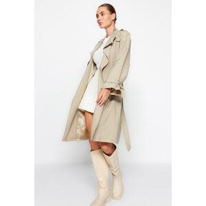 Trendyol Beige Oversize trenčkot širokého střihu s páskem