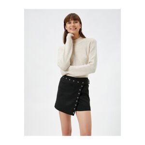 Koton Mini Shorts Skirt with Suede Look Buckle and Eyelet Detail