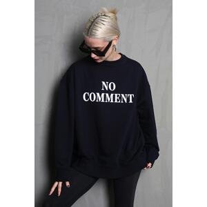 Madmext Women's Black Crew Neck Printed Oversized Sweatshirt