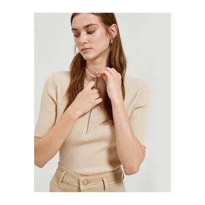 Koton Half Zippered Knitwear Sweater Stand Collar