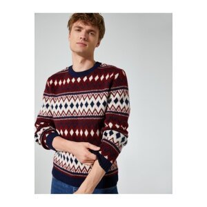 Koton Crew Neck Sweater with Ethnic Detail Acrylic Blend.