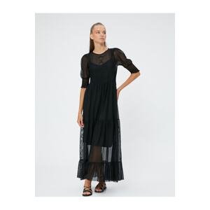 Koton A-Line Dress with Long Transparent Detailed Embroidered Balloon Sleeves.