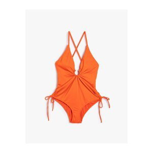 Koton Strappy Swimsuit V Neck Gathered Sides Metal Accessories