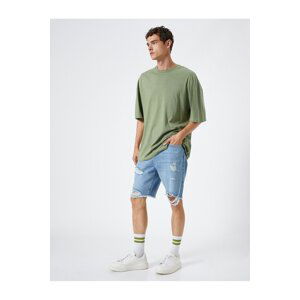 Koton Ripped Denim Shorts Bermuda Button Detailed Pocket