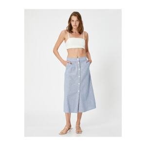 Koton Midi Skirt Buttoned Front Slit Linen Blend