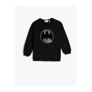 Koton Batman Sweatshirt Licensed Sequined Sequined Raised Crew Neck