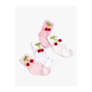 Koton Socks Cherry Applique Detailed Cotton Blend 3-Piece