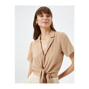 Koton Crop Shirt Tied Front Short Sleeves Buttoned