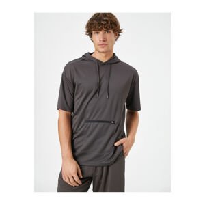 Koton Hooded T-Shirt Sports Zipper Pocket Detail Short Sleeve