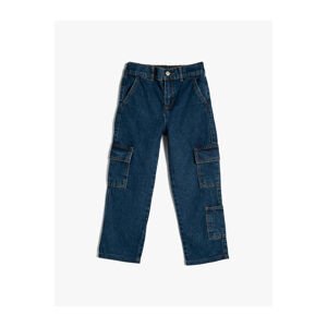 Koton Cargo Jeans Pants with Elastic Waist, Pockets, Internal Adjustable Elastic, Cotton