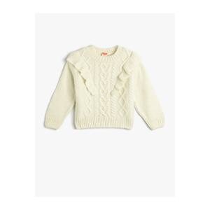 Koton Sweater Knitwear Soft Textured Ruffled Round Neck