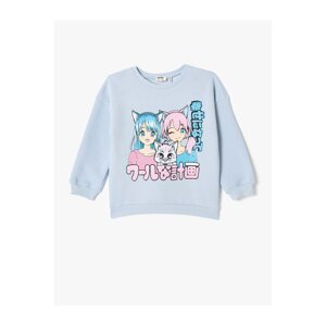 Koton Anime Printed Sweatshirt Ribbed Long Sleeve Crew Neck
