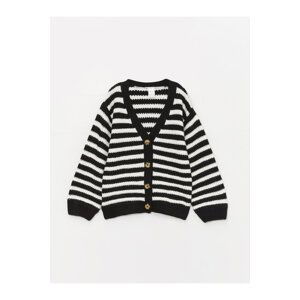 LC Waikiki V Neck Long Sleeve Striped Baby Girl Knitwear Cardigan