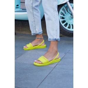Madamra Yellow Women's Ribbed Puff Sandals